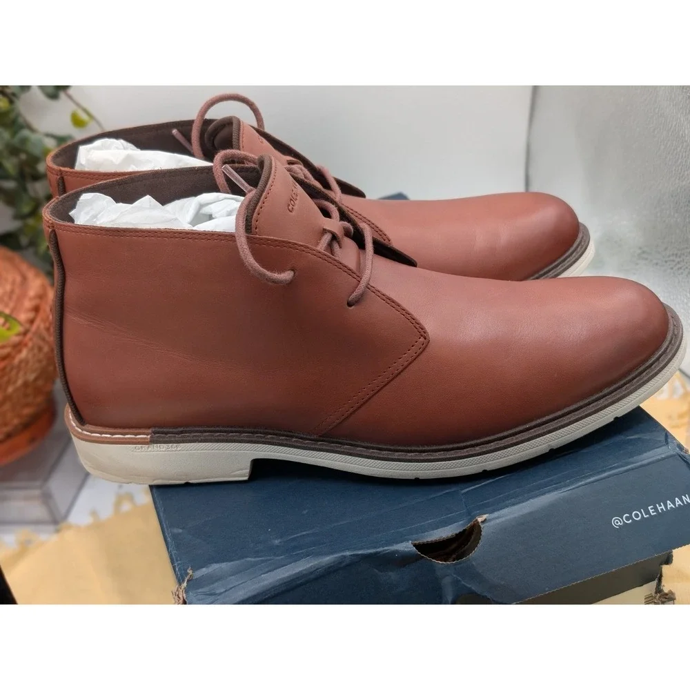 Men's Cognac Leather Chukka Boots Cole Haan GO-TO Lace Size 12M Woodbury C36528